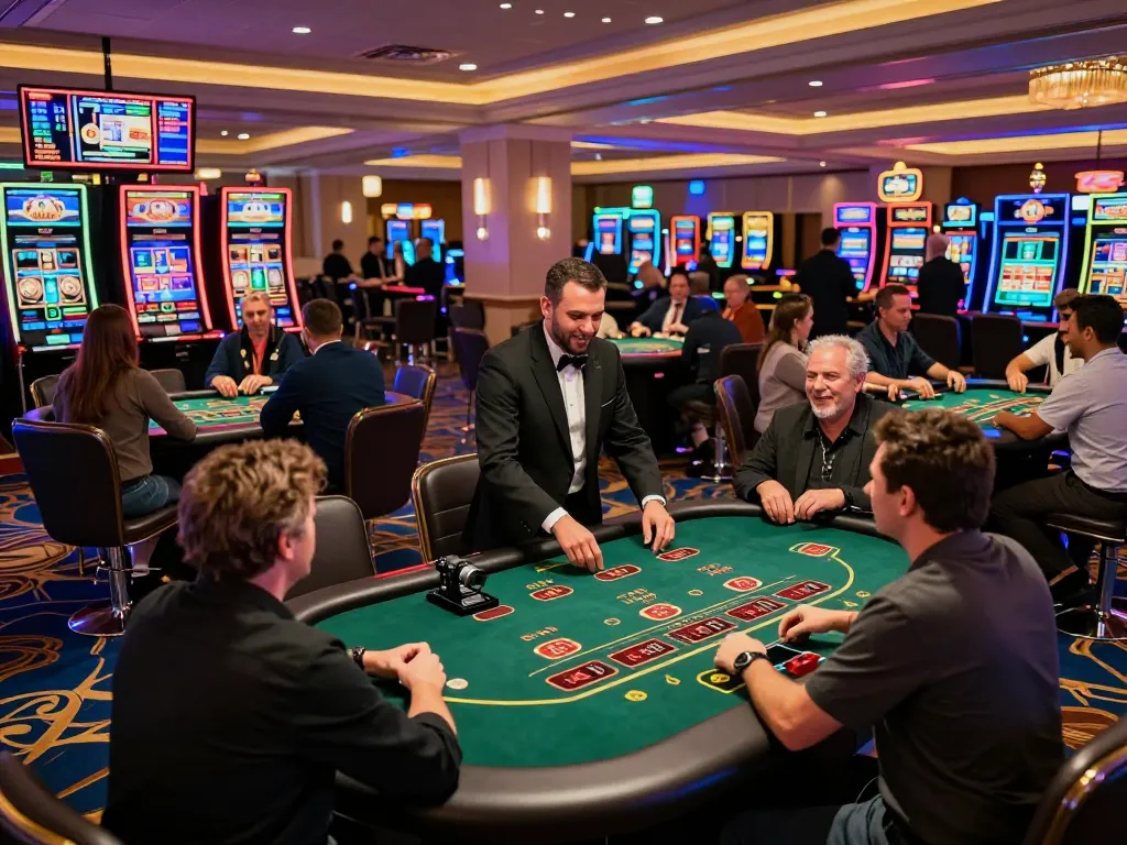 Players engaging at blackjack tables in SC88 themed casino, showcasing vibrant betting activity.