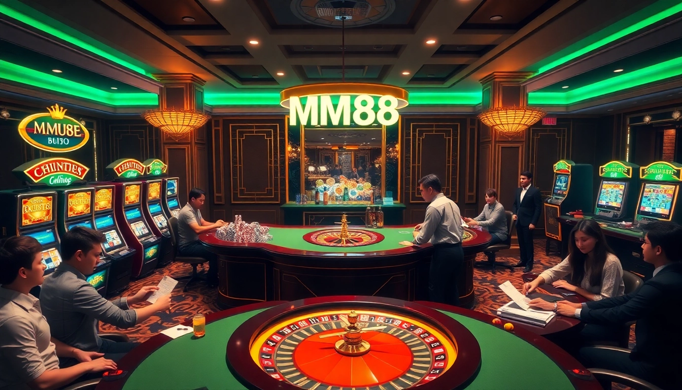 Players enjoy thrilling games at MM88's elegant casino, filled with excitement and luxury.