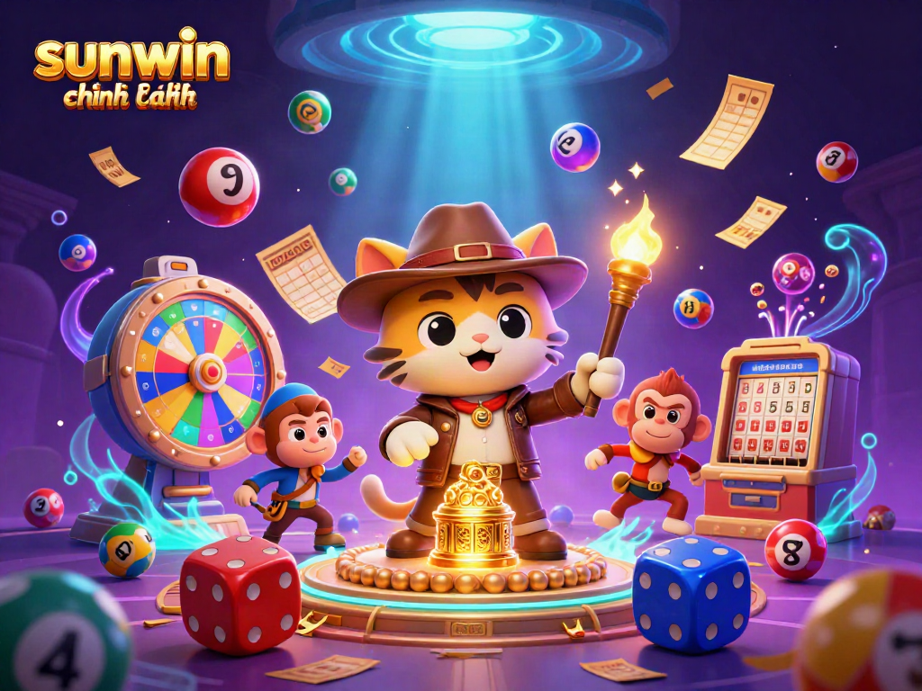 Engage with sunwin chính hãng in an exquisite 3D adventure featuring a cat archaeologist seeking golden casino treasures amidst vibrant gambling elements.