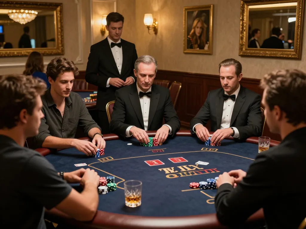 Players strategizing their next moves in a hitclub VIP poker room filled with anticipation.