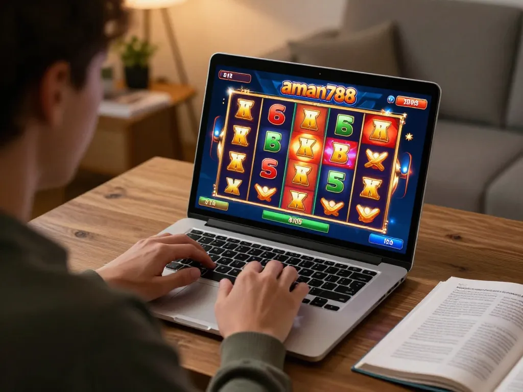 Experience the aman788 online slot gaming with engaging graphics and warm home lighting