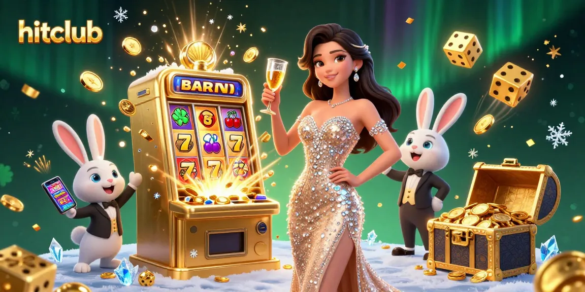 Hitclub showcases a glamorous casino scene with jackpots and winning celebrations.