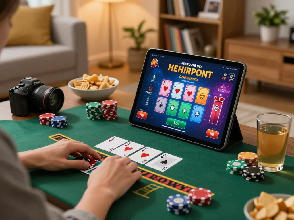 Engaging in online blackjack at home through go89 app with a cozy setup.