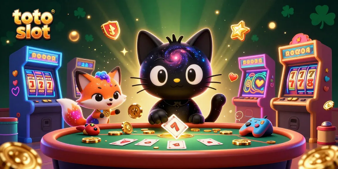 Play exciting toto slot games with vibrant visuals and captivating characters in this cosmic casino scene.