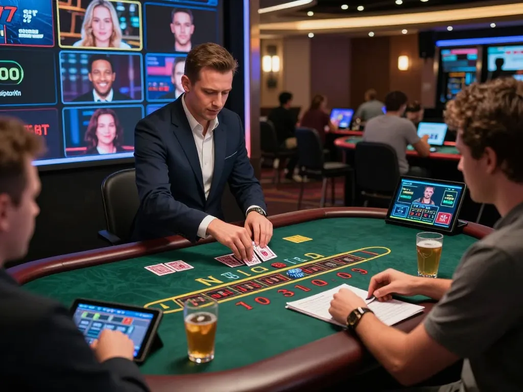Engaging online gaming experience with LGOGOAL, players strategizing at a live dealer blackjack table.