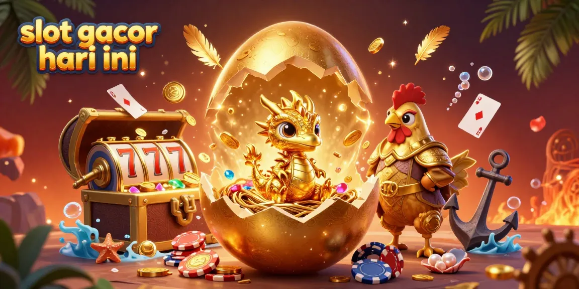 Gambarkan suasana slot gacor hari ini dengan telur emas dan naga kristal dalam ilustrasi kasino 3D.