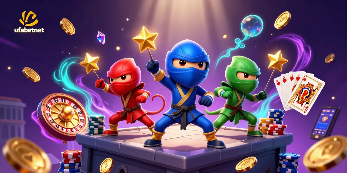 Experience thrilling gaming at ufabetnet with a vibrant display of coins and characters.