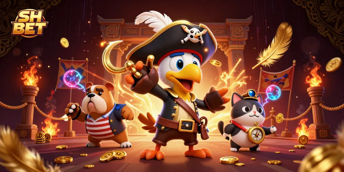 Join the excitement with SH BET as the pirate squad navigates a vibrant casino world filled with gaming elements and treasures.