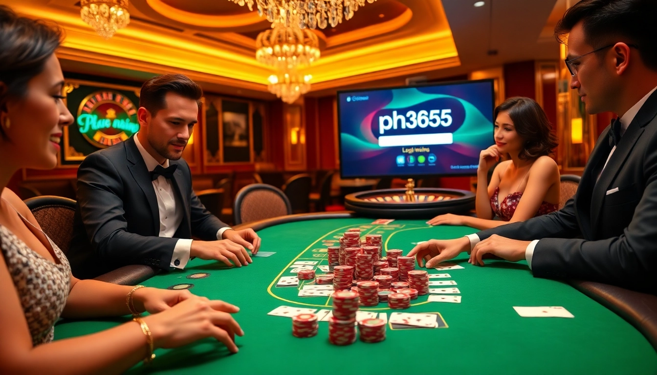 ph365 login interface displayed at a glamorous casino with poker chips and players engaged.
