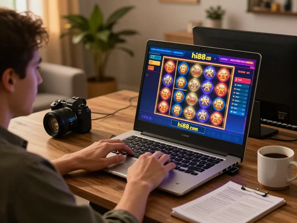 Engaging online gaming experience on hi88 com with lively slots display and personal setup.