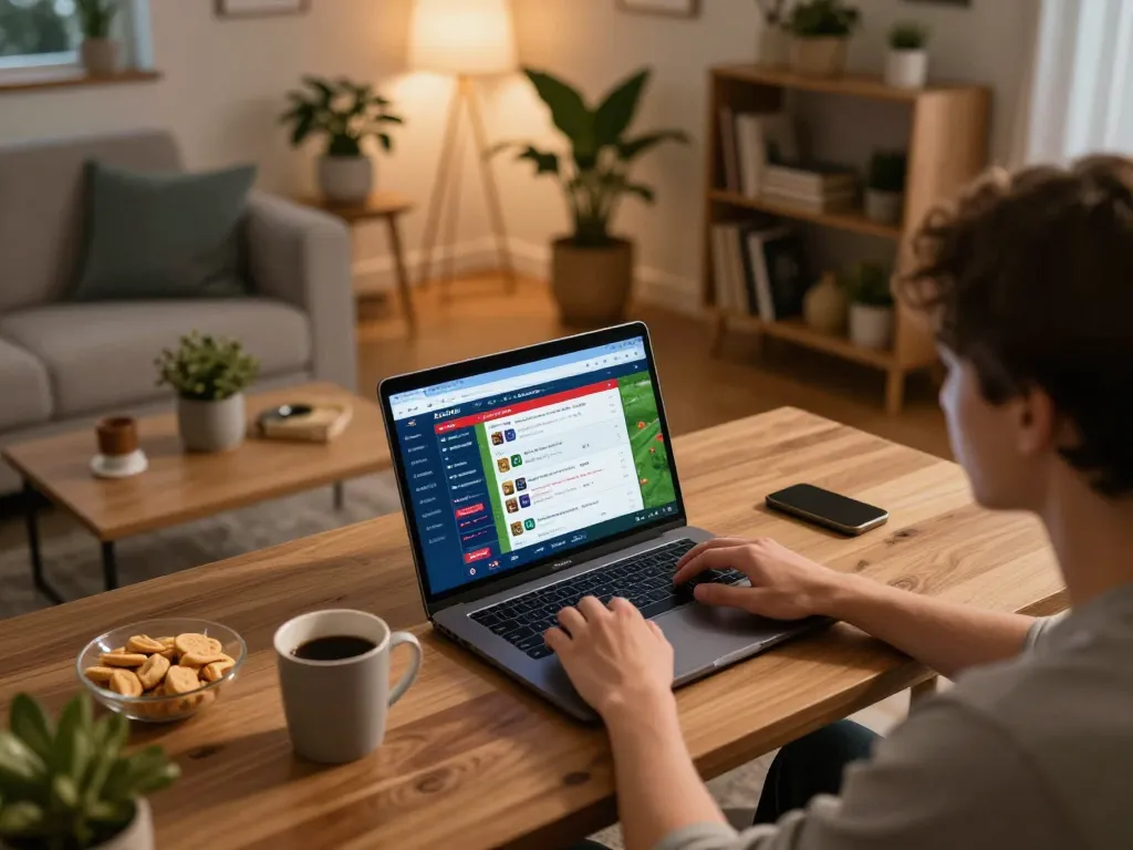 Socolive user placing bets on a laptop during a cozy home gaming session.