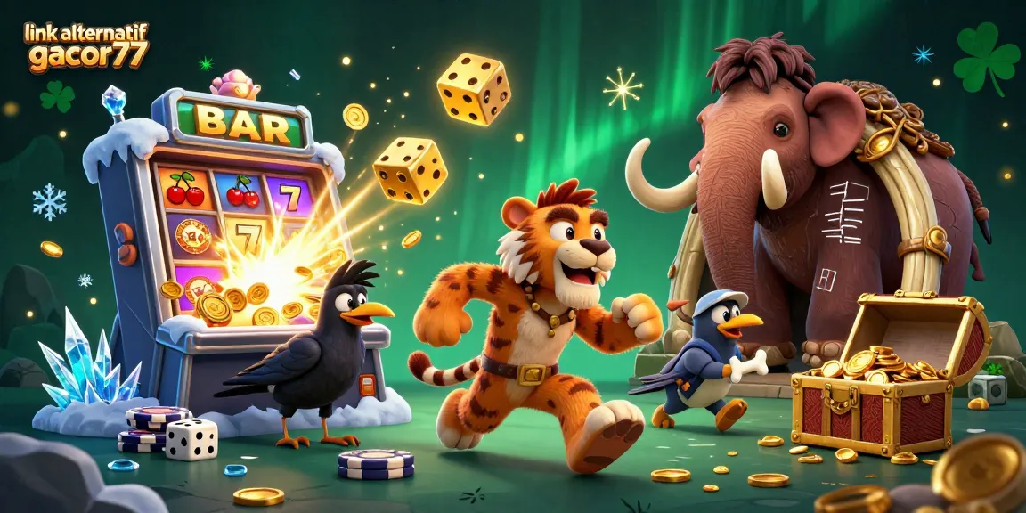 Menangkan permainan di link alternatif gacor77 dengan jackpot berlebih dan simbol keberuntungan terbang di latar belakang yang bersemangat.