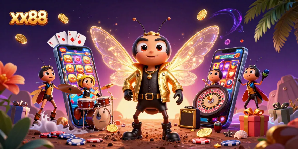 Engage in thrilling gaming at xx88 with vibrant slot games, animated characters, and exciting casino elements.
