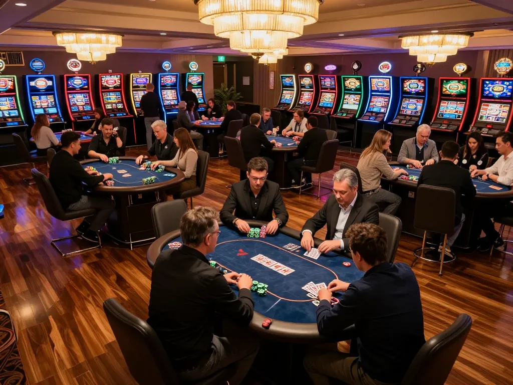Engaging gaming scene at Go88 casino with players engrossed at the poker tables.