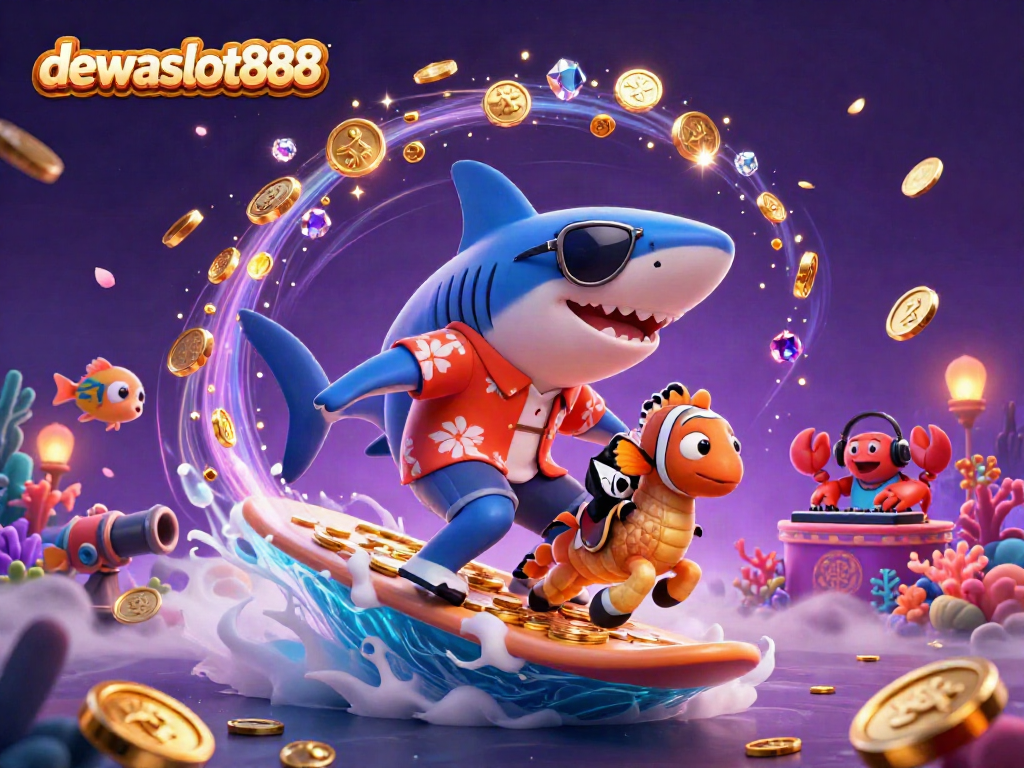 dewataslot888 menangkap aksi ikan tembak dan slot dengan koin emas yang berkilauan.