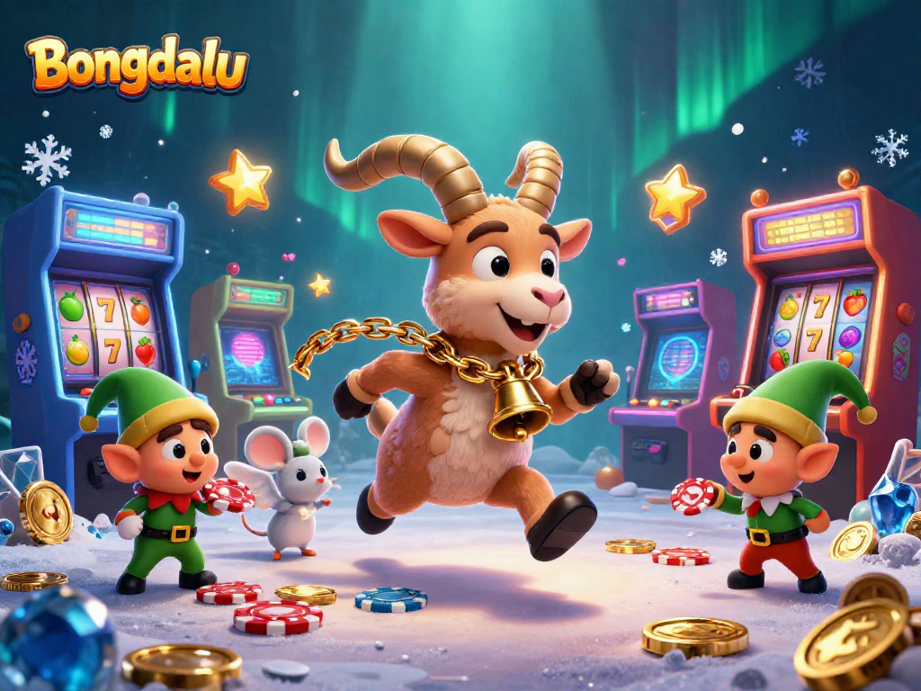 Bongdalu highlights festive gambling chaos with a Krampus goat managing a casino while mischievous elves steal chips.
