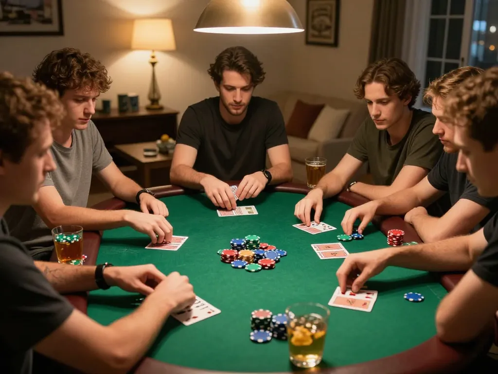 Pemain terlibat dalam permainan poker yang mendebarkan di rumah, menyoroti strategi di https://www.josephineinteriordesign.com/floating-beds/ dengan chip yang berwarna-warni.