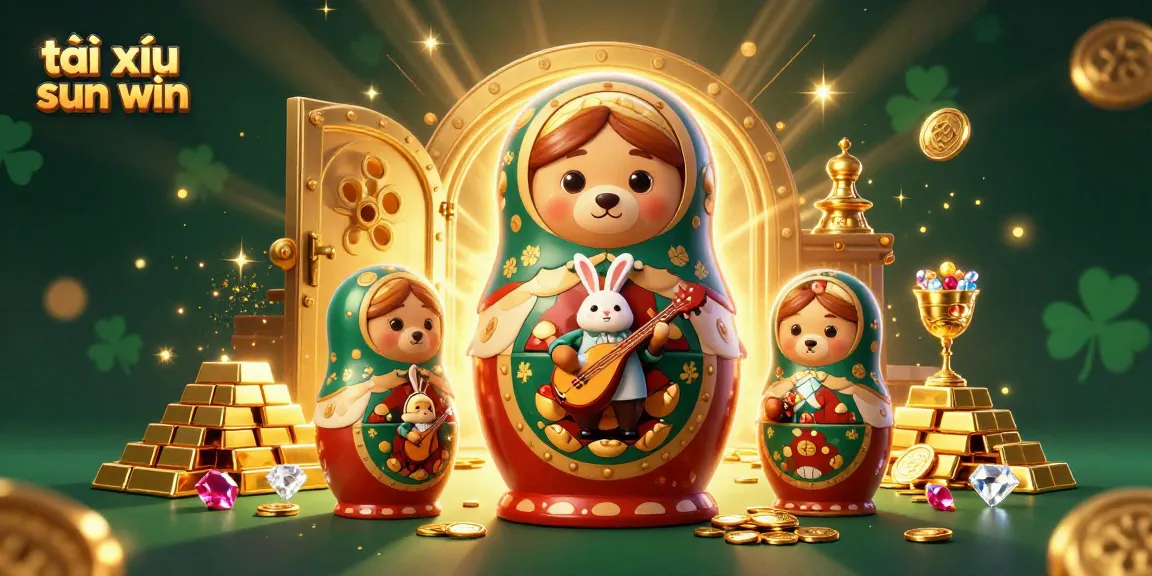 Engage with tài xỉu sun win through an enchanting 3D illustration featuring festive bears and gems.