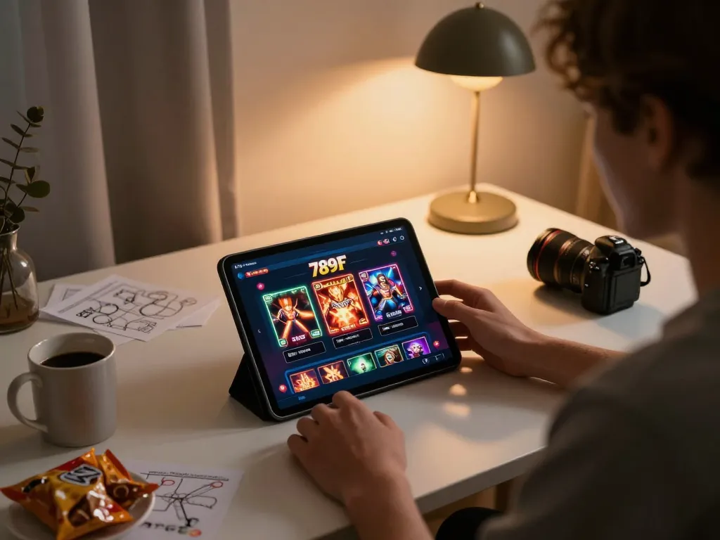 An engaged user experiencing the 789F online casino app on a tablet, illustrating strategic gameplay.