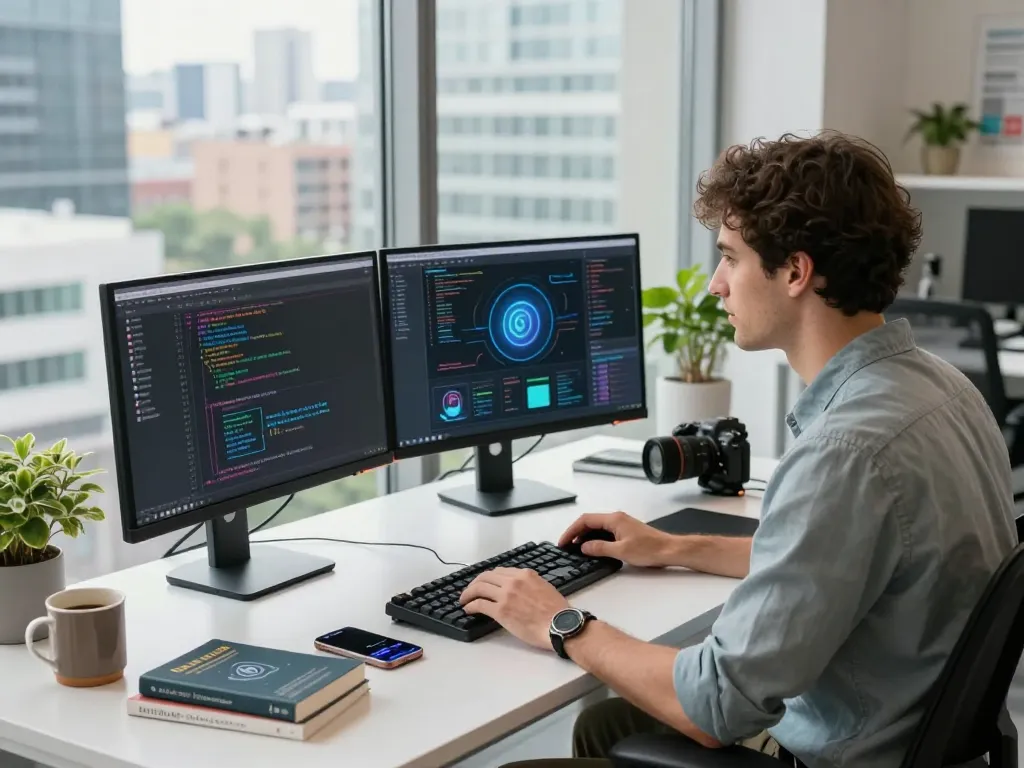 Developer collaborating on juicy ai solutions in a modern workspace.