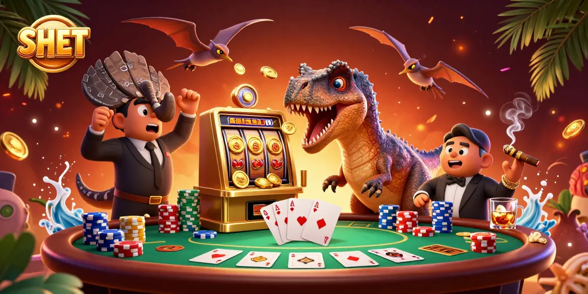 Engaging scene of SH BET showcasing a dinosaur jackpot win amidst casino excitement.