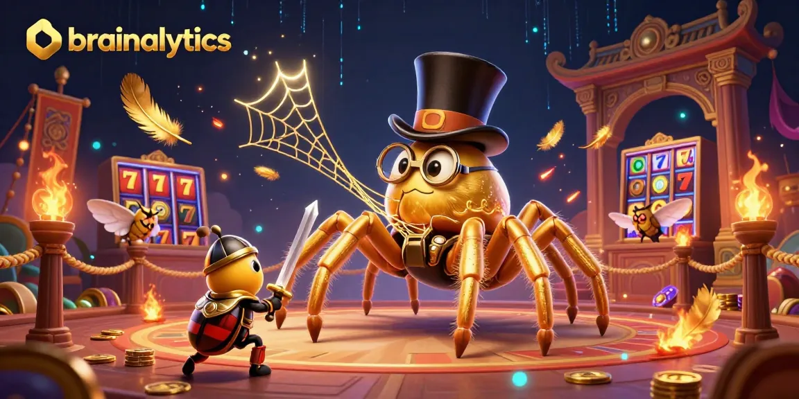 Engage with brainalytics in a thrilling casino scene showcasing a golden tarantula and beetle knight.