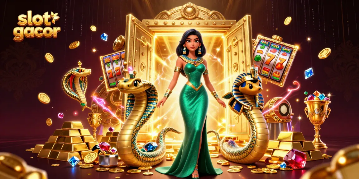 Putar gulungan slot gacor dengan harta karun emas dan batu permata yang bersinar dalam scene kasino yang memikat ini.