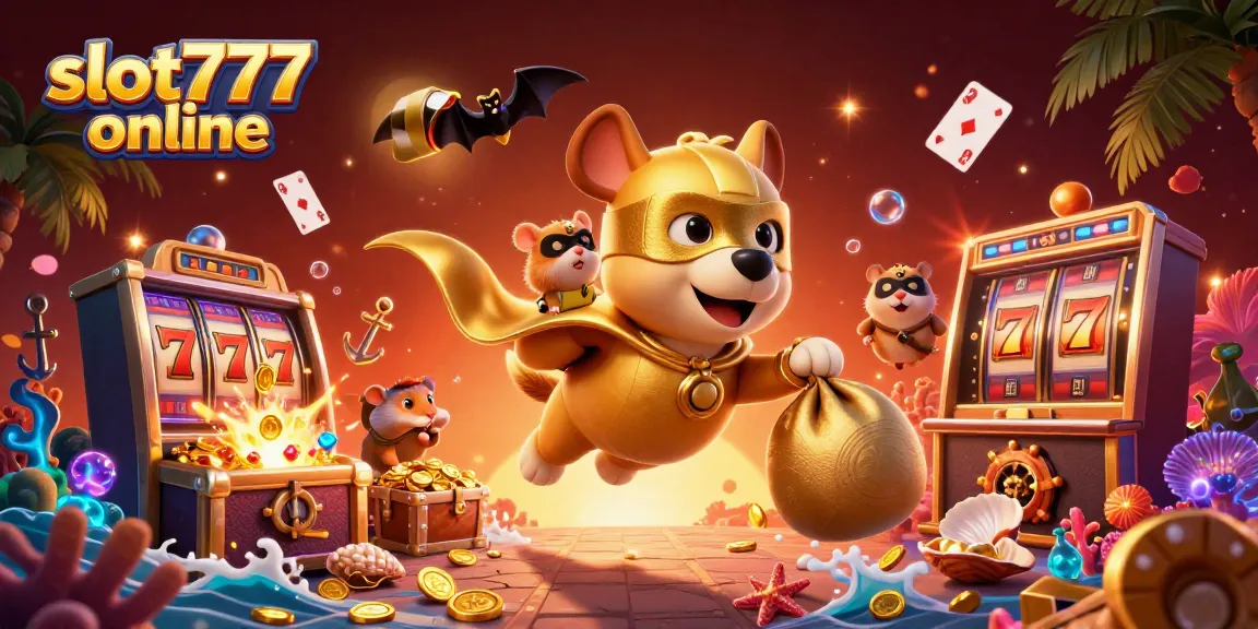 Mainkan slot777 online dengan pahlawan anjing superhero yang terbang sambil membawa uang emas.