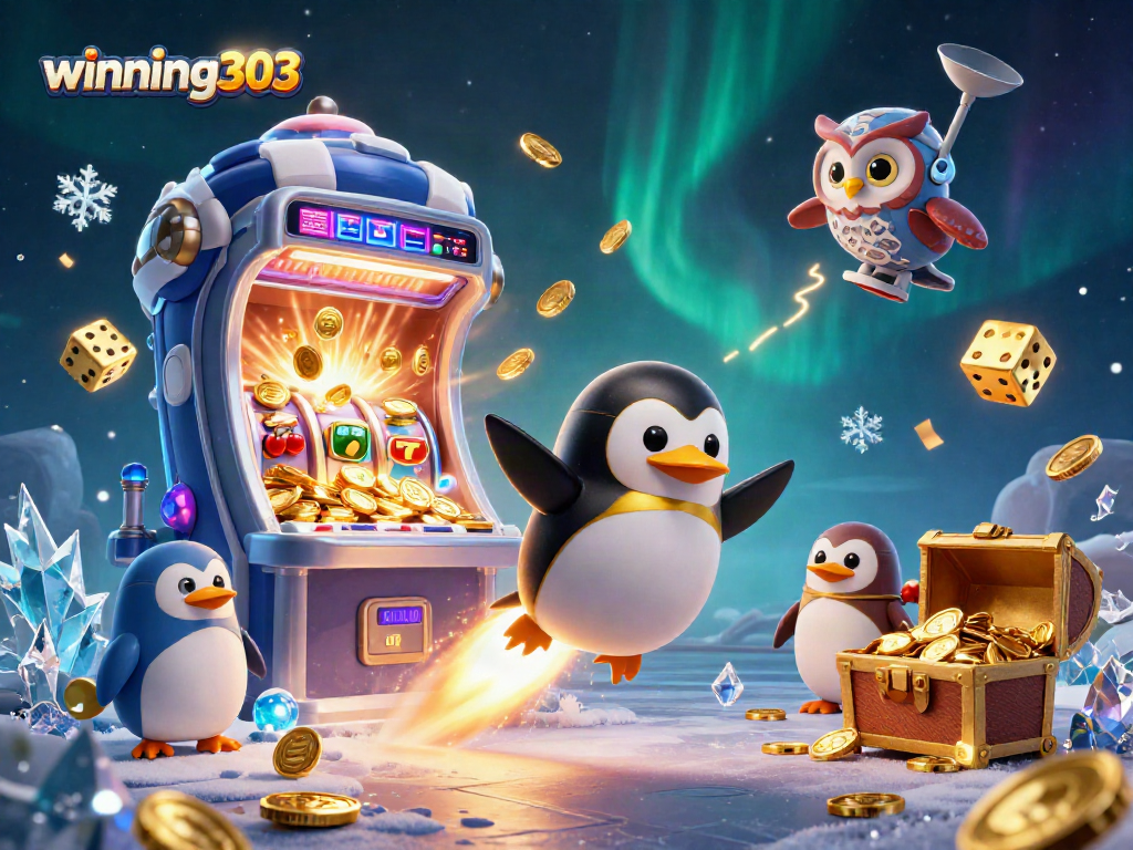 Winning303 offers an exciting casino experience with golden penguins and slot machine jackpots.
