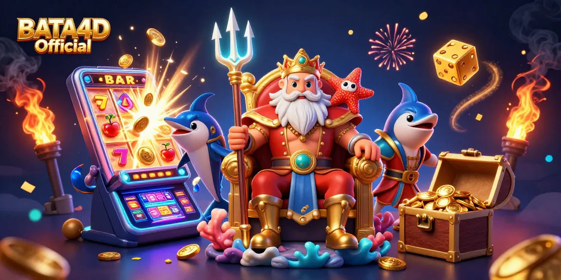 Gambaran BATA4D Resmi yang menggabungkan keceriaan kasino digital dengan elemen slot yang menarik.