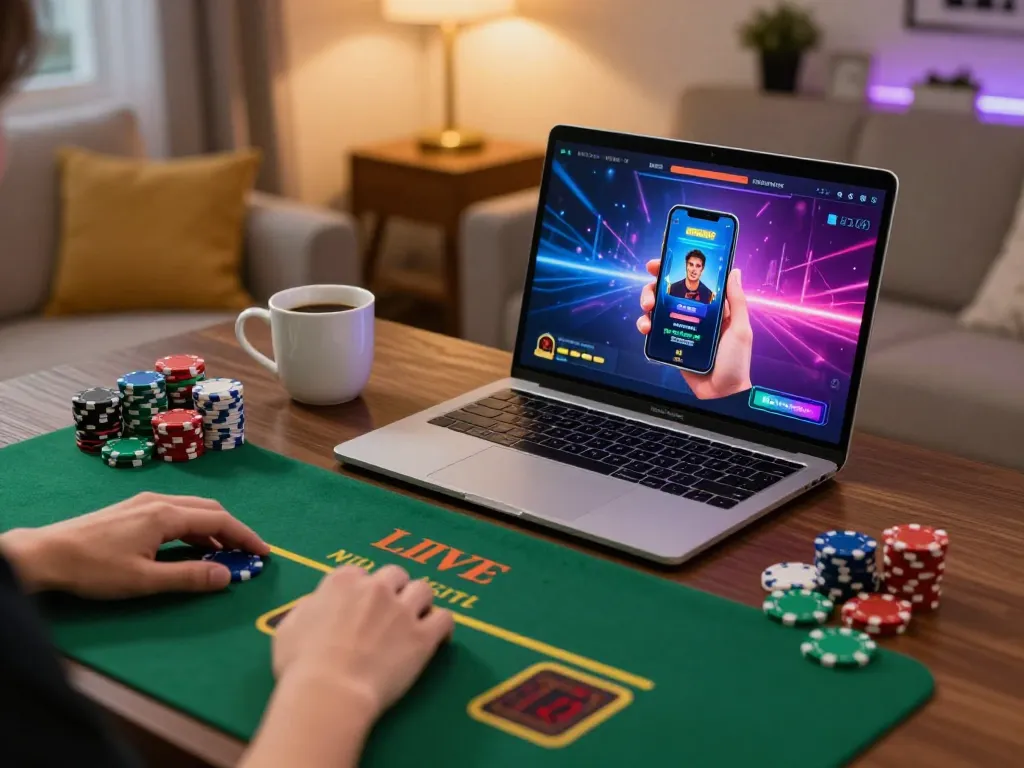 This image captures a player enjoying rik vip online casino games at home with engaging visuals.
