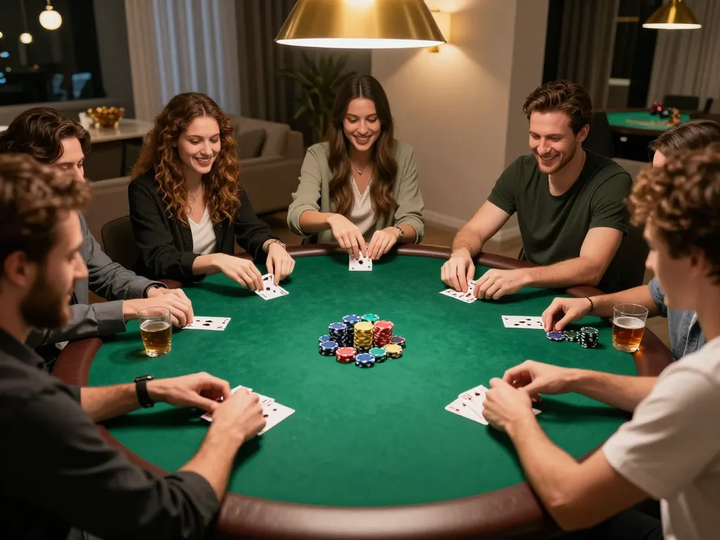 Experience strategic poker gameplay with friends at hidobasketgoztepe, vibrant chips, and cozy ambiance.