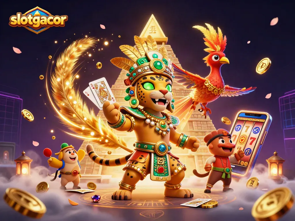 Putaran slot gacor yang menampilkan keberuntungan dengan karakter jaguar dan burung quetzal.