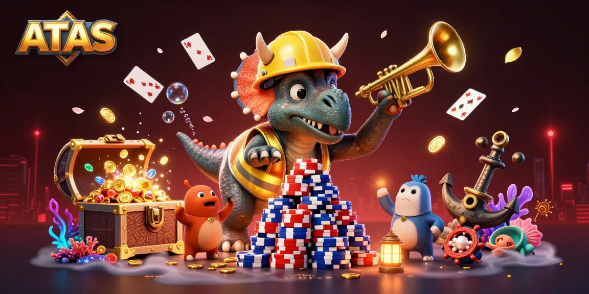 Engage in thrilling casino action at ATAS with dynamic poker chips and vibrant casino elements.