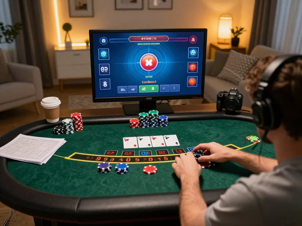 Player betting strategically on TR88 live dealer blackjack game at home with cozy ambiance