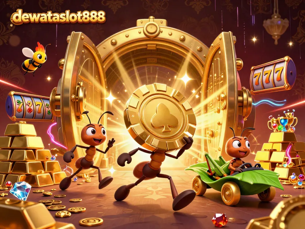 Dapatkan pengalaman bermain di dewataslot888 dengan simbol slot dan chip poker raksasa dalam ilustrasi yang menarik ini.
