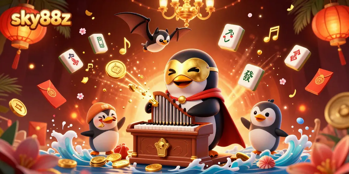 Engage with thrilling gameplay at sky88z as fun characters dance amid vibrant casino elements.