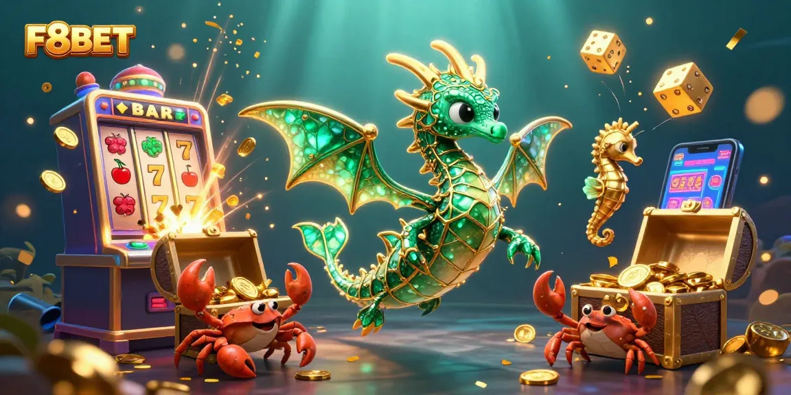 Experience the thrilling world of F8BET with this lively and colorful casino-themed illustration.