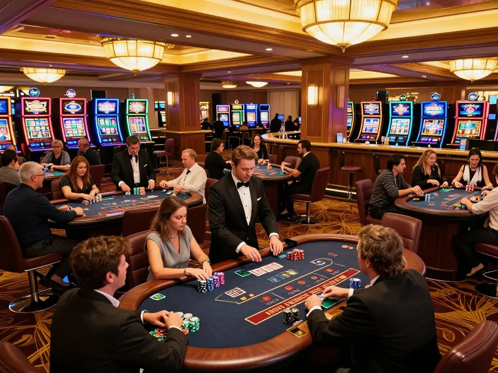 Gamblers enjoying lively blackjack games at TGABET168's luxurious casino