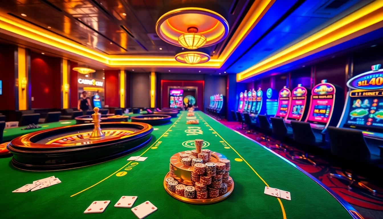 Engaging scene showcasing bk8 สมัครสมาชิก at an online casino, complete with poker chips and vibrant tables.