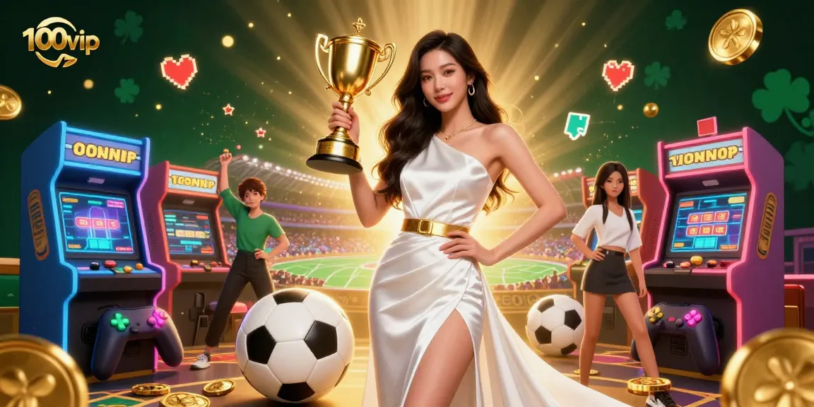 Experience thrilling gaming and sports betting triumphs with 100vip in this vibrant casino illustration.