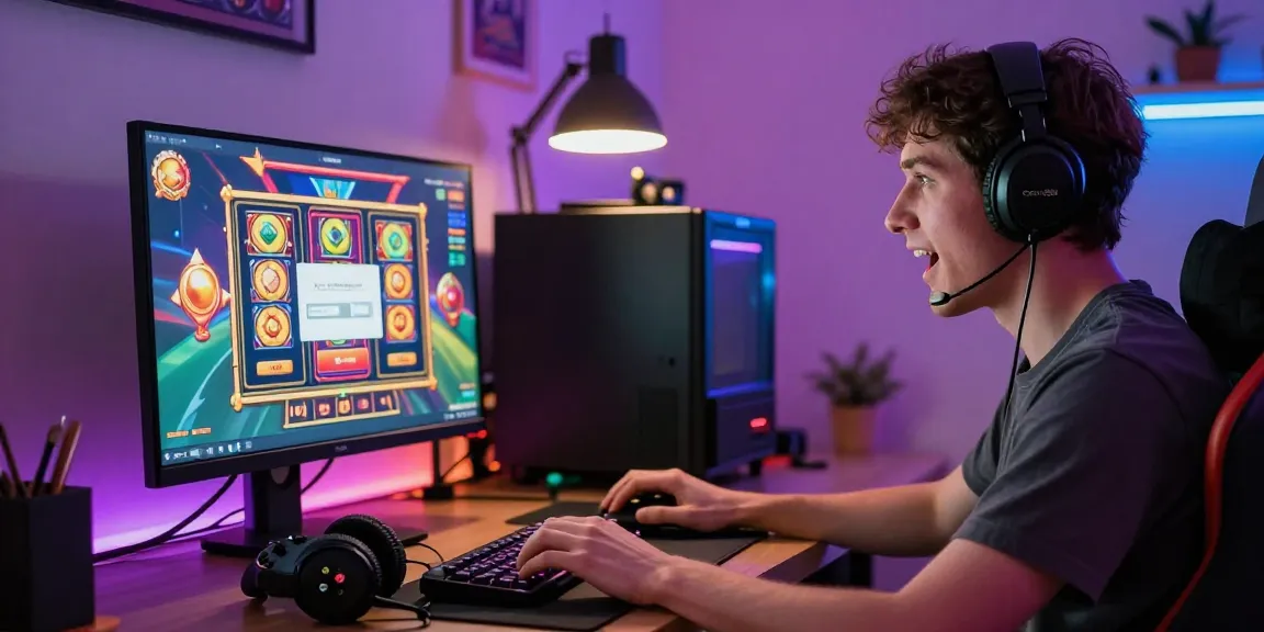 Engaged user in pajaktoto login gaming session at colorful desk.