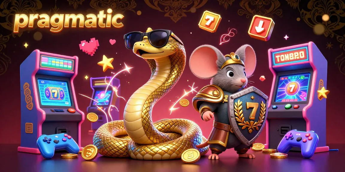 Engage with pragmatic gaming strategies amidst vibrant casino-themed arcade elements in a dynamic 3D illustration.