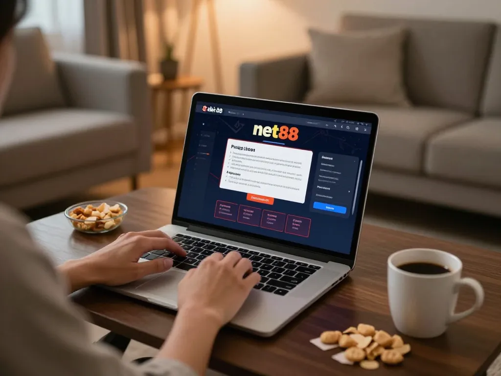 Engaging with nhà cái net88 online casino interface, showcasing a cozy gambling scene.