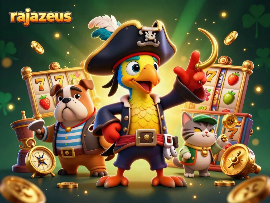 RajaZeus hadir dengan simbol slot keberuntungan dan kapal bajak laut yang berpetualang.