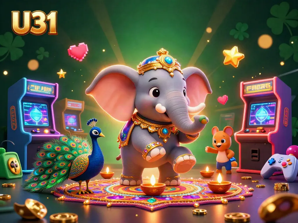 Experience U31's vibrant casino atmosphere with colorful 3D characters and interactive game elements.