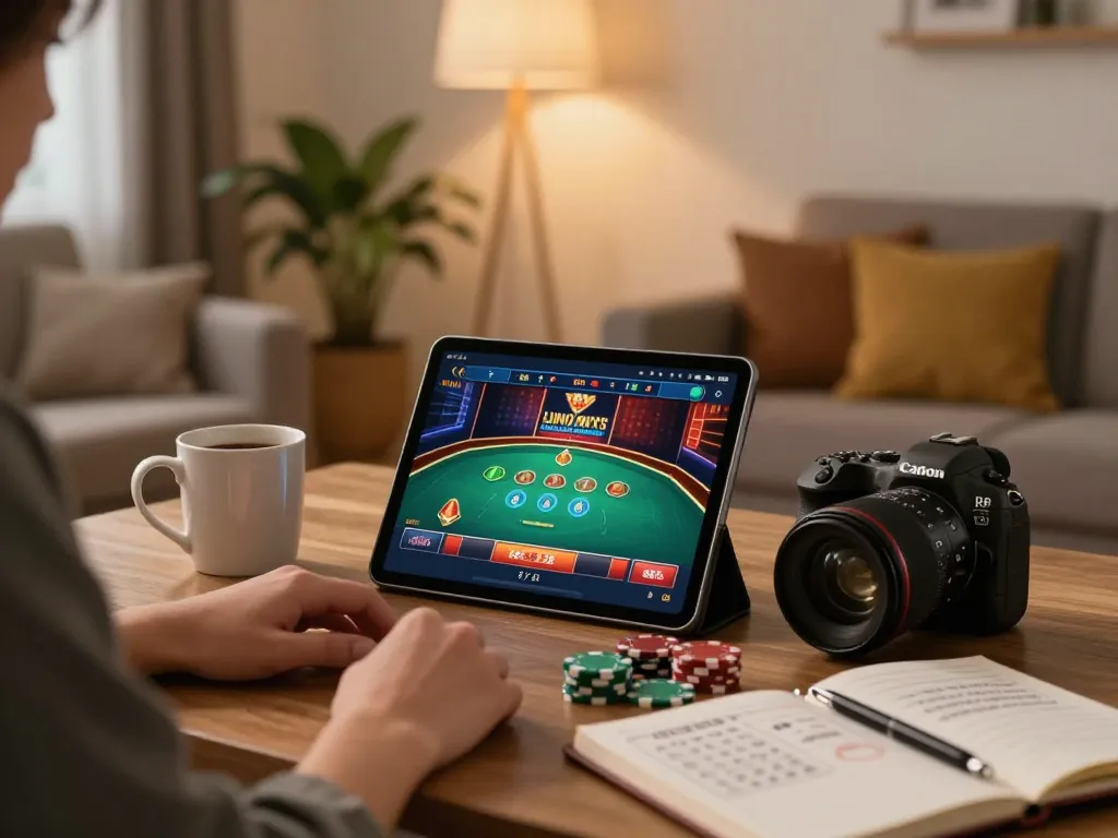 Play online games and manage strategies safely with NK88 on tablet in cozy home setup.