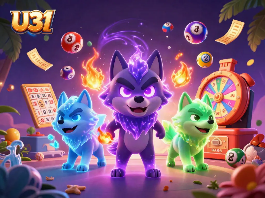 Experience U31's thrilling gameplay with vibrant, dynamic casino elements in this 3D illustration.