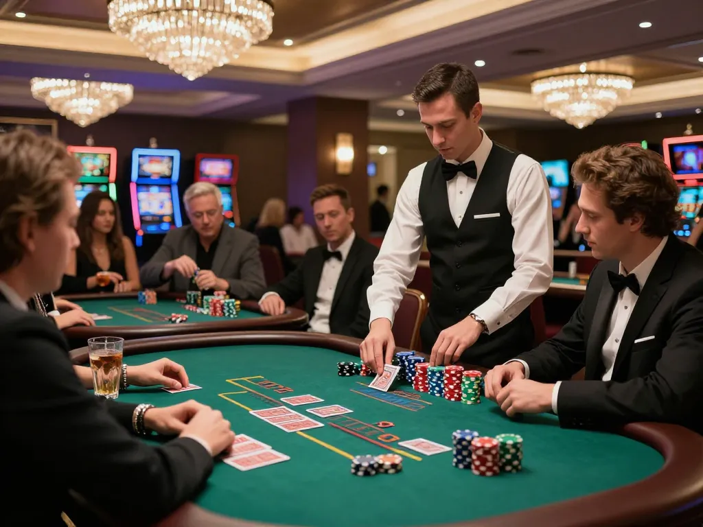 Players enjoying blackjack at CM88, with a professional dealer creating an inviting casino atmosphere.