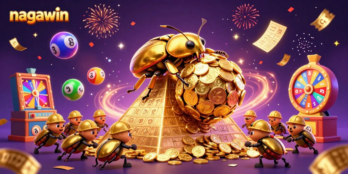 Experience excitement as nagawin combines gameplay elements with giant golden beetles and vibrant casino symbols.